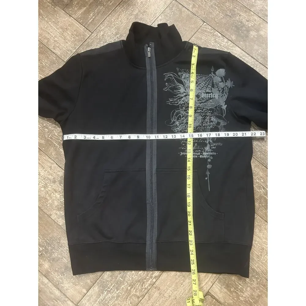 Hurley Y2K Men’s Black Graphic Track Type Jacket Full Zip Size Large